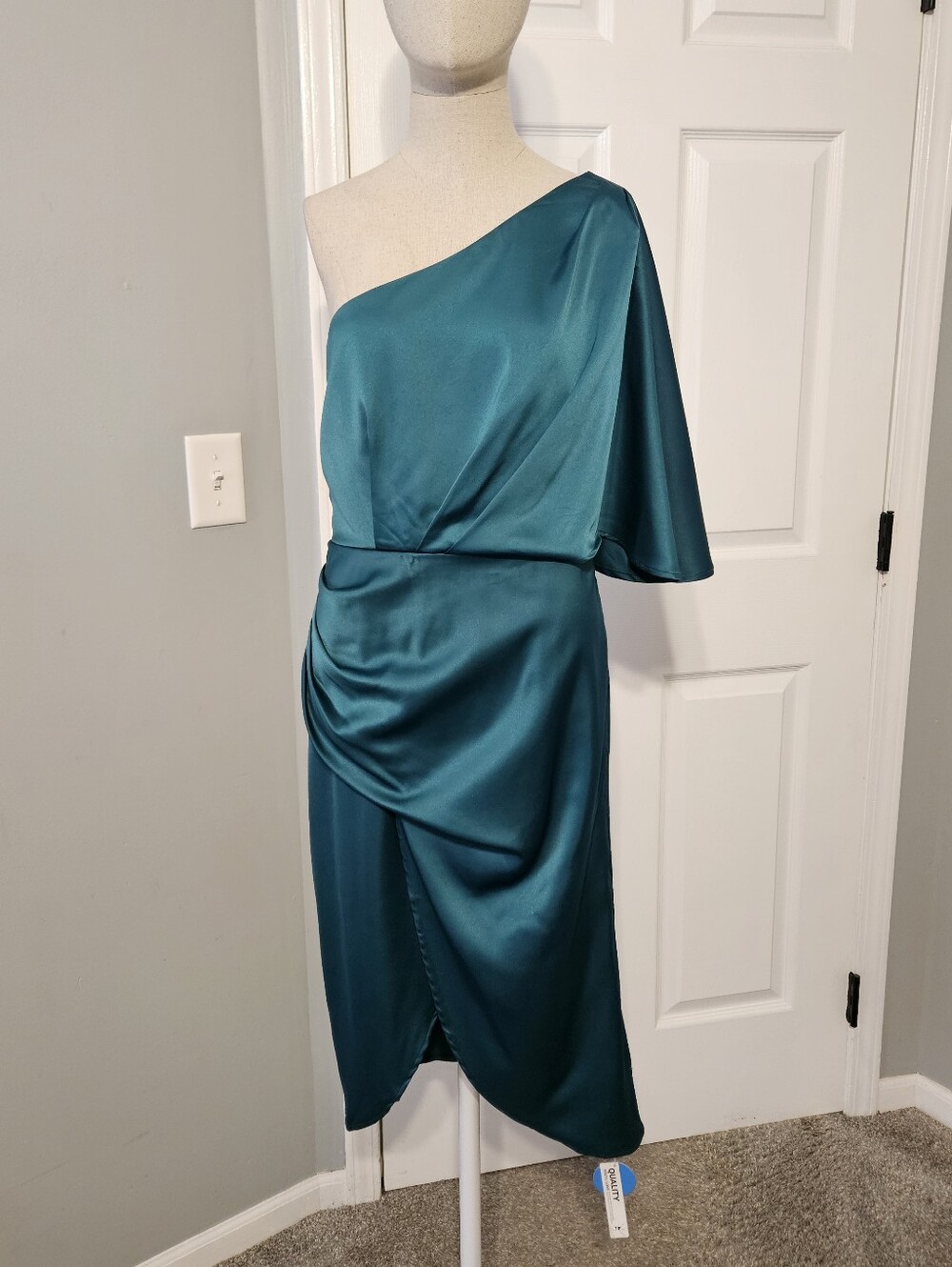 NWT Cupshe Teal One-Shoulder Satin Dress